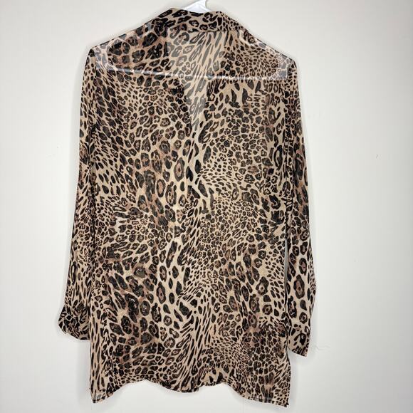 Chico's Womens Top Size 0 Small Brown Button Down Animal Print Old Money Sheer - Picture 5 of 5